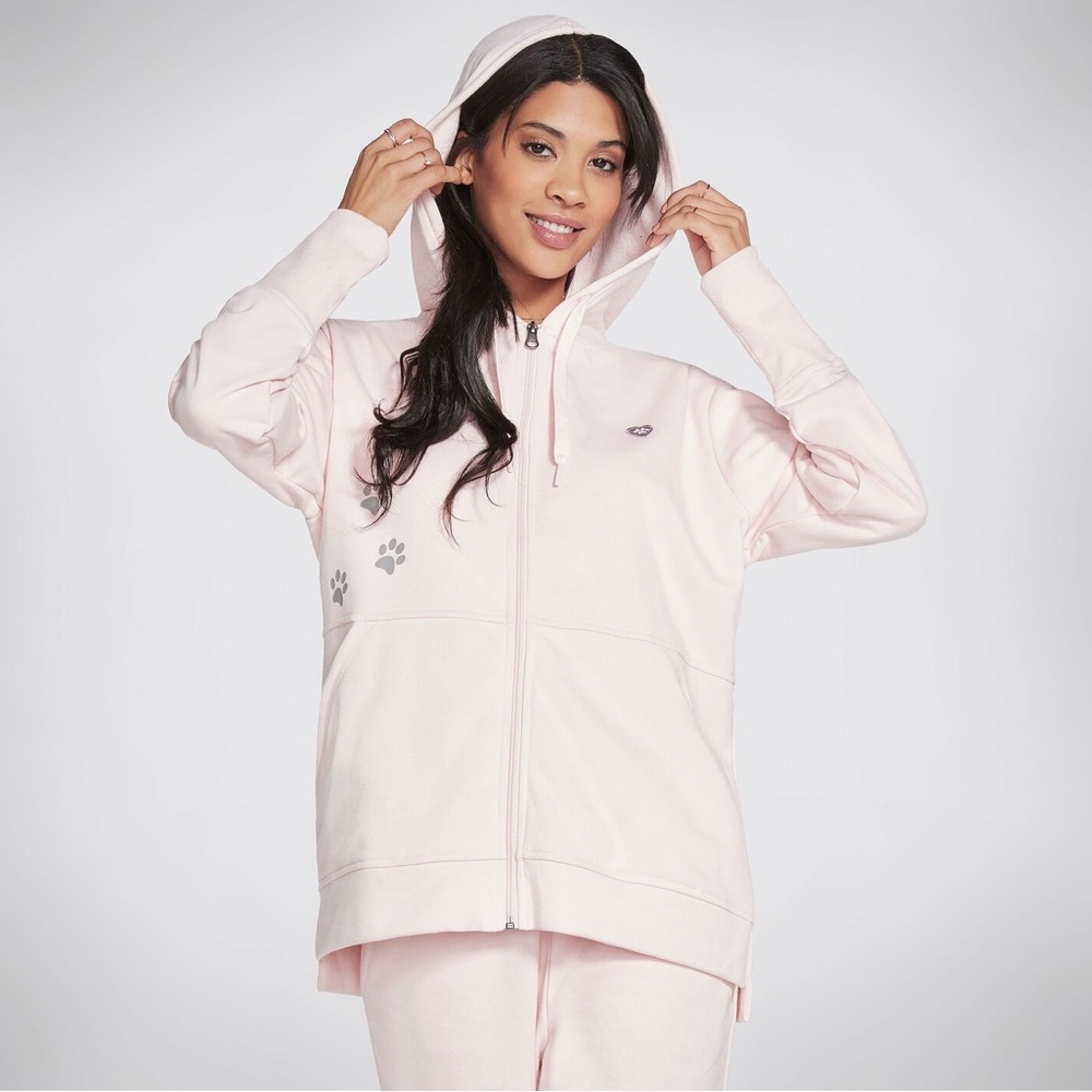 SKECHERS Women’s BOBS Apparel Rescued High Rib Front Zip Hoodie LIGHT PINK XS